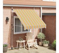 Retractable Awning 200 cm Yellow Blue Stripes Polyester PU Coated 120cm Ext Hand