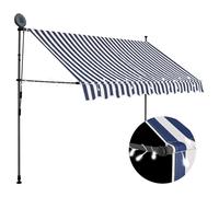 Retractable Awning 250cm Blue and White Polyester PU Coated Steel Frame LED Plus
