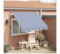 Retractable Awning 250cm Blue/White Polyester PU Coated Steel Frame Manual 120cm