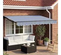 Retractable Awning 3.50x2m Blue/White/Anthracite Polyester PU Coated LED Manual