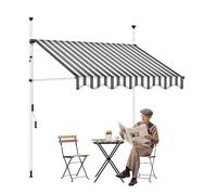 Retractable Awning 3.5M/11.5FT Waterproof UV Resistant Sunproof Outdoor Canopy for Patios Balconies Gardens Shops Apartments Gray & White