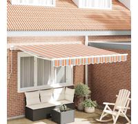 Retractable Awning 3.5x2.5m Blue Orange Striped Polyester Manual Shade Patio