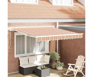 Retractable Awning 3.5x2.5m Blue Orange Striped Polyester Manual Shade Patio