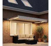 Retractable Awning 3.5x2.5m Light Grey White 100% Polyester Aluminium Solar LEDs