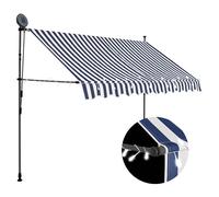 Retractable Awning 300cm Blue White Polyester PU-Coated Fabric Steel Frame w/LED
