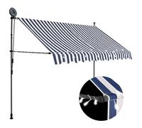 Retractable Awning 300cm Blue/White Polyester PU Coated Steel Frame LED Manual+