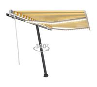 Retractable Awning 300x250cm Yellow White Powder-Coated Aluminium Polyester LEDs