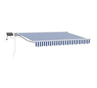 Retractable Awning 3x2.5 m Blue White Polyester PU Semi-Cassette with LEDs Frame