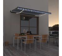 Retractable Awning 400x350 cm Blue&White Powder-Coated Aluminium Fabric LED Sun