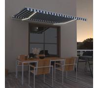 Retractable Awning 400x350 cm Blue & White Powder-Coated Aluminium Polyester LED
