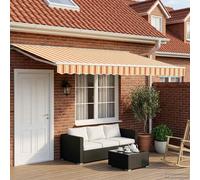 Retractable awning 4x3.5 m Yellow-Orange-White Polyester PU Coated White LED arm