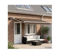 Retractable Awning 4x3m Taupe Polyester Solar LED Manual Crank White Frame 270g