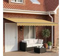 Retractable Awning 5 x 3 m Anthracite Frame Yellow Grey. Polyester PU Coated LED