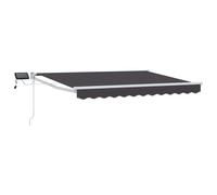 Retractable Awning Anthracite 3.5x2.5m Polyester PU Coating Solar LEDs WhiteAlu
