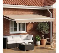 Retractable Awning Beige White 3x2.5m Polyester PU White Steel Frame Solar LEDs