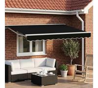 Retractable Awning Black/White 3x2.5m Polyester PU Semi-Cassette LED Manual Arms