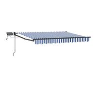 Retractable Awning Blue White 3x2.5m Polyester PU Coating Anthracite Solar LEDs
