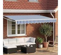 Retractable Awning Blue/White 3x2.5m Polyester PU Outdoor Solar LED Manual Crank