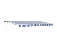 Retractable Awning Blue/White 4.5 x 3.5 m Semi-Cassette LEDs Powder-Coated Frame