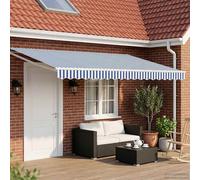 Retractable Awning Blue White 4x3m Polyester PU Coated Solar LED Manual Outdoor