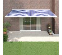 Retractable Awning Blue & White 5x3m Fabric PU Coated Aluminium Frame Wall-mount