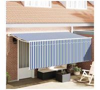 Retractable Awning Blue White Stripe 350 x 200 cm Polyester Fabric Manual AluArm