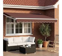 Retractable Awning Brown White 3.5x2.5m Polyester PU Solar LED Manual Crank165cm