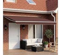 Retractable Awning Brown/White 5x3m Polyester PU Semi-Cassette with LEDs Manual