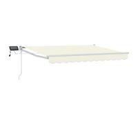 Retractable Awning Cream 3.5x2.5m Polyester PU Coating Solar LED Lights Outdoor