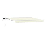 Retractable Awning Cream 5x3.5m Polyester PU LEDs Semi-Cassette White Frame Hand