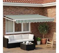 Retractable Awning Green/White 3 x 2.5 m Polyester PU Coating Solar LEDs Outdoor