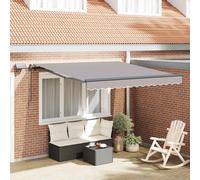 Retractable Awning Light Grey 350x250cm Fabric Manual Waterproof with LED Lights