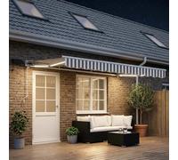 Retractable Awning Light Grey White 4.5x3m Polyester PU Coated LED Semi-Cassette