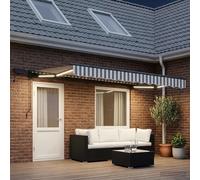 Retractable Awning Light Grey/White 4 x 3.5 m Anthracite Frame LED Semi-Cassette