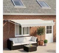 Retractable Awning Light Grey/White 4x3m Manual Solar LEDs Polyester/Alu Sturdy