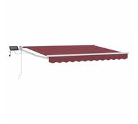 Retractable Awning Manual Burgundy Red 3 x 2.5 m Polyester PU Coating LEDs White