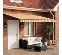 Retractable Awning Multi-colour 5 x 3 m Polyester Fabric Anthracite Frame LEDs.