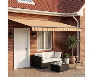 Retractable Awning Multi-colour 5 x 3 m Polyester Fabric Anthracite Frame LEDs.