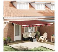 Retractable Awning Orange Brown 450x300 cm Fabric & Steel Manual LED Strip 230V