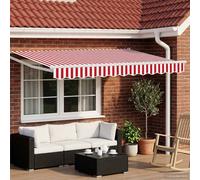 Retractable Awning Red White 3x2.5 m Polyester Aluminium Solar LED Manual Crank