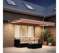 Retractable Awning Sand 3.5x2m Polyester PU Coating White Frame with LEDs Manual
