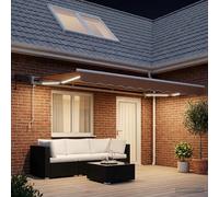Retractable Awning Sand 5 x 3.5 m Polyester PU White Frame LED Semi-Cassette kit