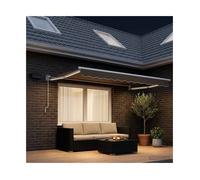 Retractable Awning Taupe 3x2.5m Polyester Fabric White Frame Solar LEDs ManualUK