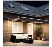 Retractable Awning Taupe 4.5x3.5m Polyester PU White Powder-Coated Frame & LEDs