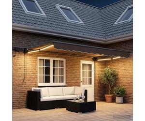 Retractable Awning Taupe 4.5x3m Polyester with Anthracite Aluminium Frame & LEDs