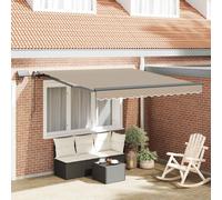 Retractable Awning White 350x250cm Fabric Manual LED Outdoor Patio Shade Terrace