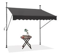 Retractable Awning with Manual Handle No Drilling Canopy Aluminum Frame UV Protection Sun Shade Sail (Gray 250cm/98in) - Ideal Outdoor Patio Solution