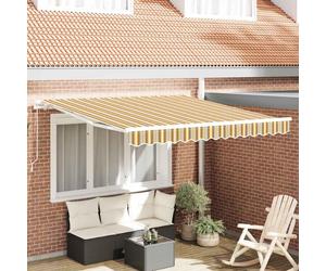 Retractable Awning Yellow Grey White 350x250 cm Polyester Aluminium Manual Patio