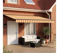 Retractable Awning Yellow Orange Anthracite 5x3.5m Polyester PU LED Manual Crank