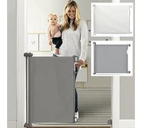 Retractable Baby Gate Dog Pet Saftey Stair Gate One Hand Operated Safety Barrier Gate Retractable Dog Gate for Indoor Outdoor Hallways Stairways Extends up to 54’’ Wide, 34’’ Tall, White